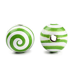 Lime Green Spray Painted Wood Beads, Printed Beads, Round, Lime Green, 15~16x14~15mm, Hole: 3~4mm