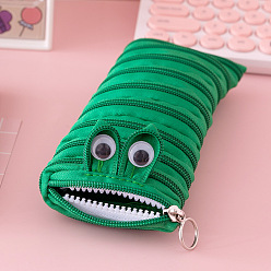 Green Polyester Cloth Storage Pen Bags, with Zip Lock,  Office & School Supplies, Inchworm-shaped, Green, 210x90mm