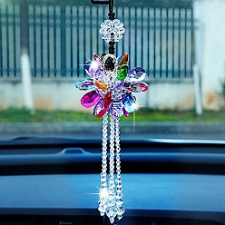 Colorful Glass Flower with Tassel Pendant Decorations, for Interior Car Mirror Hanging Decorations, Colorful, 350mm