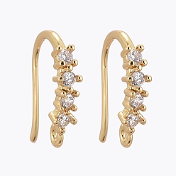 Real 18K Gold Plated Brass Micro Pave Clear Cubic Zirconia Earring Hook, with Horizontal Loop, Ear Wire, Long-Lasting Plated, Real 18K Gold Plated, 13~16x3mm, Hole: 1.2mm, 18 Gauge, Pin: 1mm