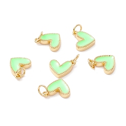 Pale Green Rack Plating Brass Enamel Charms, with Jump Ring, Cadmium Free & Nickel Free & Lead Free, Real 18K Gold Long-Lasting Plated, Heart, Pale Green, 9x7x2mm, Hole: 2.5mm