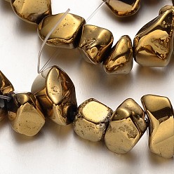 Golden Plated Electroplate Non-magnetic Synthetic Hematite Beads Strands, Chip, Golden Plated, 4~12mm, Hole: 1mm, about 69pcs/strand, 15.7 inch