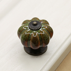 Green Porcelain Drawer Knob, with Alloy Findings and Screws, Cabinet Pulls Handles for Kitchen Cupboard Door and Bathroom Drawer Hardware, Pumpkin, Green, 40x40mm