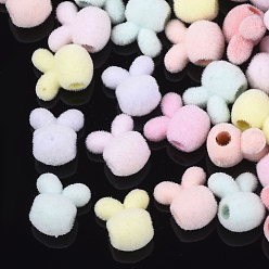 Mixed Color Flocky Acrylic Bunny Beads, Rabbit Head, Mixed Color, 11x10x7.5mm, Hole: 2.5mm