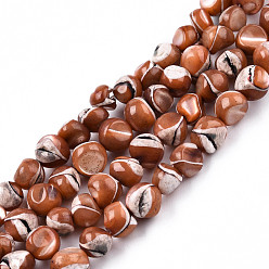 Terre De Sienne Brins de perles de coquille de trochid / trochus shell, teint, nuggets, Sienna, 7~12x5~10x4~8mm, Trou: 1mm, Environ 60~64 pcs/chapelet, 15.16 pouces ~ 15.75 pouces (38.5~40 cm)