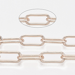 Rose Gold Unwelded Iron Paperclip Chains, Drawn Elongated Cable Chains, with Spool, Rose Gold, 14x6x1.4mm, about 82.02 Feet(25m)/roll
