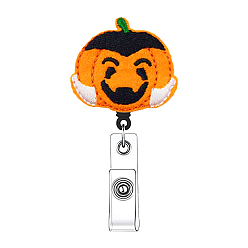 Pumpkin Halloween Theme Wool Felt Clip-On Retractable Badge Holders, Tag Card Holders, Badge Reel, Pumpkin, 85mm