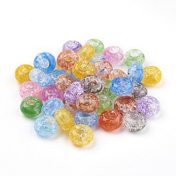 Couleur Mélangete Transparent perles acryliques craquelés, Perles avec un grand trou   , rondelle, couleur mixte, 14x8mm, trou: 5.5 mm, environ 510 pcs / 500 g