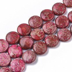 Pale Violet Red Natural Imperial Jasper Beads Strands, Dyed, Flat Round, Pale Violet Red, 16x6mm, Hole: 1.4mm, about  25pcs/Strand, 15.55 inch(39.5cm)