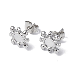 Stainless Steel Color 304 Stainless Steel Stud Earring Findings, Sun with Round Tray Earring Settings, with Ear Nuts, Stainless Steel Color, Tray: 4mm, 10x10mm, Pin: 0.7mm