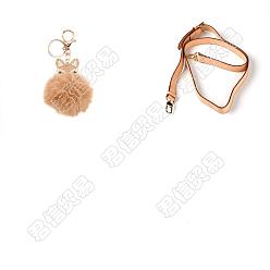 Mixed Color CHGCRAFT 2Pcs 2 Style Faux Fur Ball Pom Pom Keychains and Microfiber Leather Bag Strap, Bag Replacement Accessories, Mixed Color, Keychains: 14.5cm, Bag Strap: 98.8~114.2x1.8x0.2cm, 1pc/style