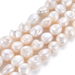 Seashell Color Natural Keshi Pearl Beads Strands, Cultured Freshwater Pearl, Nuggets, Seashell Color, 8~18x7~10x5~8mm, Hole: 0.6mm, about 24~41pcs/strand, 14.96 inch(38cm)