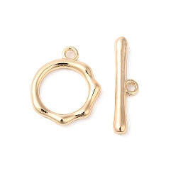 Real 18K Gold Plated Brass Toggle Clasps, Textured Ring, Nickel Free, Real 18K Gold Plated, Ring: 16.5x13.5x2mm, Bar: 20x5x2mm, Hole: 1.6mm