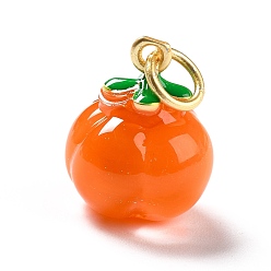 Orange Handmade Lampwork Pendants, with Brass Findings, Cadmium Free & Lead Free, Matte Gold Color, Tomato, Orange, 15.5x12.5mm, Hole: 3mm