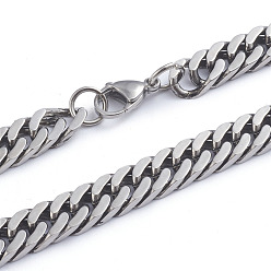 Stainless Steel Color Men's 304 Stainless Steel Diamond Cut Cuban Link Chain Necklaces, with Lobster Claw Clasps, Stainless Steel Color, 24.72 inch(62.8cm)