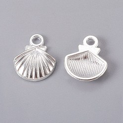 Silver Tibetan Style Alloy Charms, Lead Free and Cadmium Free, Shell, Silver, 14x11.8x2.8mm, Hole: 2mm
