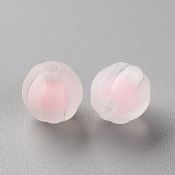 Pink Perles acryliques transparentes, givré, Perle en bourrelet, citrouille, rose, 11x11.5mm, Trou: 2mm, environ550 pcs / 500 g