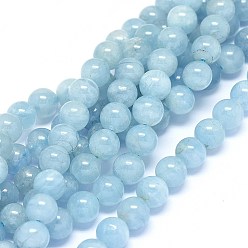 Aquamarine Natural Aquamarine Beads Strands, Grade AA, Round, 8mm, Hole: 0.8mm, about 52pcs/strand, 15.3~15.9 inch(39~40.5cm)
