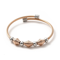 Rose Gold & Stainless Steel Color Ion Plating(IP) 304 Stainless Steel Bicone Beaded Open Cuff Bangle, Twist Rope Torque Bangle for Women, Rose Gold & Stainless Steel Color, Inner Diameter: 2 inch(5cm)