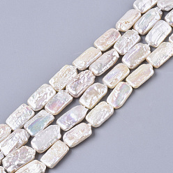 Seashell Color Natural Baroque Pearl Keshi Pearl Beads Strands, Cultured Freshwater Pearl, Rectangle, Seashell Color, 15~19x8~11x3~4mm, Hole: 0.8mm, about 20~24pcs/strand, 15.35 inch(39cm)