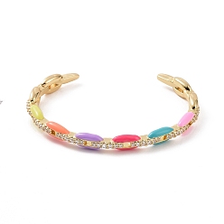 Разноцветный Эмалевый овальный браслет-манжета с открытой манжетой и кубическим цирконием, золотые латунные украшения для женщин, красочный, внутренний диаметр: 2-3/8 дюйм (6.1 см)
