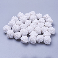 White Opaque Acrylic Beads, Flower, White, about 24mm long, 24mm wide, 20mm thick, Hole: 2mm, about 99pcs/500g