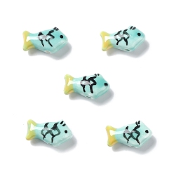 Turquoise Pálido Cuentas de porcelana hechas a mano perlado, pescado, turquesa pálido, 20x12 mm, agujero: 2.2 mm, sobre 5 unidades / bolsa