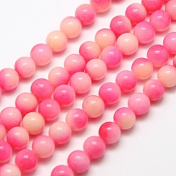 Hot Pink Natural Malaysia Jade Bead Strands, Round Dyed Beads, Hot Pink, 6mm, Hole: 1mm, about 64pcs/strand, 15 inch