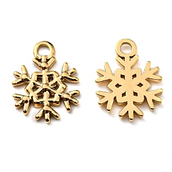 Golden Ion Plating(IP) 304 Stainless Steel Pendants, Christmas Theme, Snowflake Charm, Golden, 15x12x1.5mm, Hole: 2mm