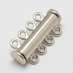 Platinum Alloy Magnetic Slide Lock Clasps, 4-Strand, 8-Hole, Tube, Platinum, 25x13.5x7mm, Hole: 2mm
