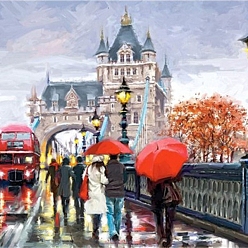 Colorful DIY Rainy City Street Diamond Painting Kits, including Canvas, Resin Rhinestones, Diamond Sticky Pen, Tray Plate and Glue Clay, Rectangle, Colorful, 300x400mm