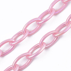 Rose Nacré Chaînes de câbles en acrylique opaque, couleur ab , oeil de cheval, perle rose, 13x8x2mm, 18.5 pouces ~ 19.29 pouces (47~49 cm)/fil