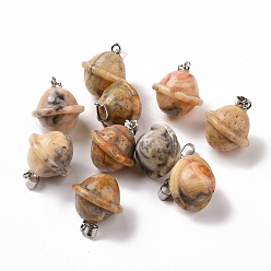 Crazy Agate Natural Crazy Agate Pendants, Planet Charms, with Platinum Plated Alloy Snap on Bails, 19.5~21.5x18~18.5mm, Hole: 5.5x3.3mm