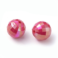 Rose Foncé Perles acryliques de bubblegum trapu opaques, facette, ronde, couleur ab , rose foncé, 20mm, Trou: 2mm, environ110 pcs / 500 g