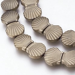 Plaqué Bronze Antique Galvaniques perles d'hématite synthétique non magnétique brins, givré, coquille, antique bronze plaqué, 10.5x10x4mm, Trou: 1mm, Environ 40 pcs/chapelet, 15.55 pouce (39.5 cm)
