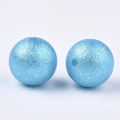 Deep Sky Blue Acrylic Imitation Pearl Beads, Wrinkle/Textured, Round, Deep Sky Blue, 20x19mm, Hole: 2.5mm, about 110pcs/500g