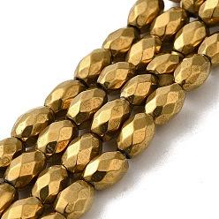 Golden Plated Electroplated Strong Magnetic Synthetic Hematite Beads Strands, Long-Lasting Plated, Faceted Oval, Golden Plated, 7~8x5~5.5mm, Hole: 1.4mm, about 50pcs/strand, 15.35''(39cm)