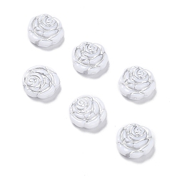 White Opaque Acrylic Beads, Metal Enlaced, Rose, White, 13.5x14x4.5~5mm, Hole: 1.6mm, about 950pcs/500g