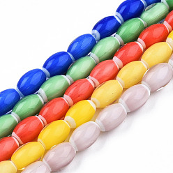 Mixed Color Handmade Lampwork Beads Strands, Oval, Mixed Color, 10.5~11.5x7.5~8mm, Hole: 1.2~2mm, about 34~37pcs/strand, 15.75 inch~15.94 inch(40~40.5cm)