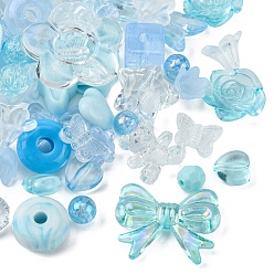 Light Sky Blue Opaque & Transparent Acrylic Beads, Mixed Shapes, Light Sky Blue, 7.5~33x7.5~43.5x4.5~16mm, Hole: 1.2~4mm, about 50g/bag