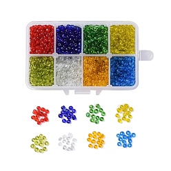Mixed Color Glass Seed Beads, Transparent, Round Hole, Round, Mixed Color, 4mm, Hole: 1.5mm, 8colors, 24g/color, 192g/box