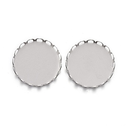 Stainless Steel Color 304 Stainless Steel Cabochon Settings, Lace Edge Bezel Cups, Flat Round, Stainless Steel Color, Tray:20mm, 21x3mm