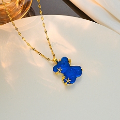 Azul Collares de cadena de granos de café de acero titanio, collar con colgante de oso y estrella, para mujeres, dorado, azul, 20~23-5/8 pulgada (51~60 cm)