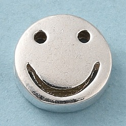 Silver 925 Sterling Silver Beads, Flat Round with Smiling Face, with S925 Stamp, Silver, 8x3mm, Hole: 1.5mm