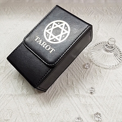 Black PU Leather Tarot Card Storage Box, Card Holder, Rectangle, for Witchcraft Articles Storage, Black, 12.2x7.4x3.4cm