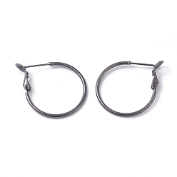 Gunmetal Brass Hoop Earrings, Ring, Gunmetal, 24x1.5mm, Pin: 0.7mm
