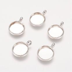 Silver Brass Pendant Cabochon Settings, Plain Edge Bezel Cups, Nickel Free, Silver Color Plated, Tray: 10mm, 12x2mm, Hole: 3mm