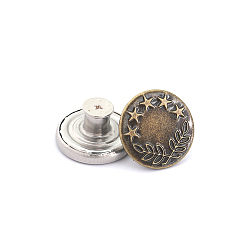 Antique Bronze Alloy Button Pins for Jeans, Nautical Buttons, Garment Accessories, Round with Star, Antique Bronze, 20mm