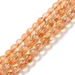 Citrine Natural Citrine Beads Strands, Grade A, Round, 6mm, Hole: 0.8mm, about 66pcs/strand, 15.35''(39cm)