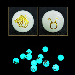 Taureau Perles de verre de style lumineux, brillent dans les perles sombres, rond avec motif douze constellations, taurus, 10mm